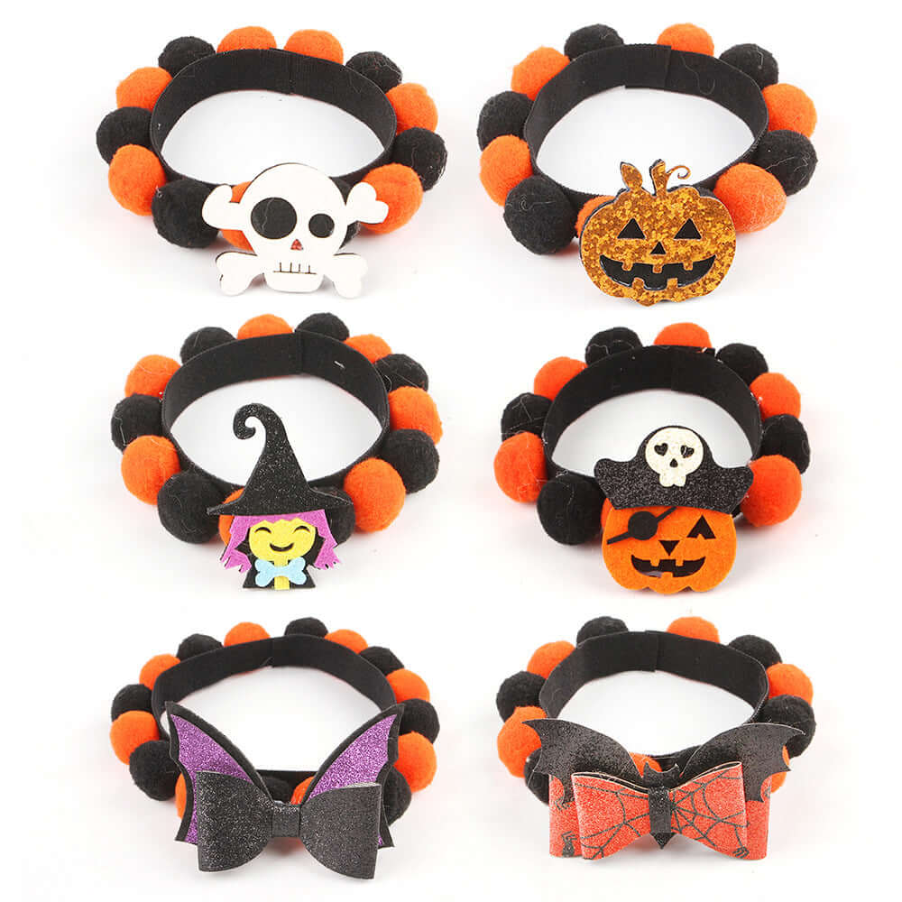 Furevercare Halloween pumpkin fur ball collar accessory for pets
