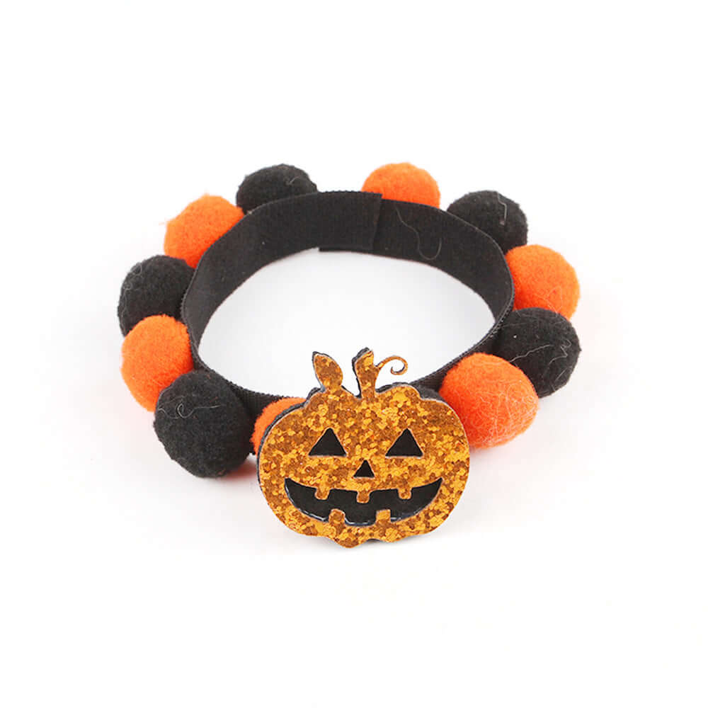 Furevercare Halloween pumpkin fur ball collar accessory for pets