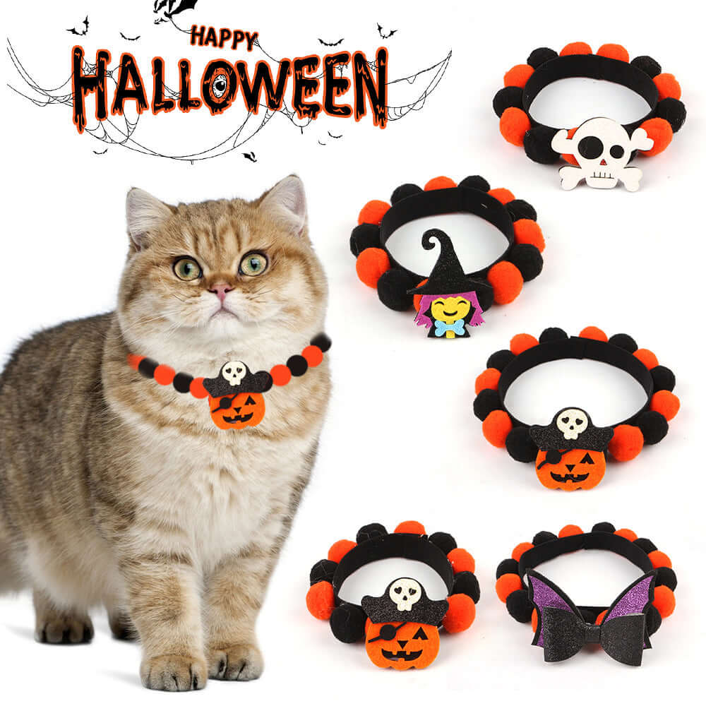 Furevercare Halloween pumpkin fur ball collar accessory for pets